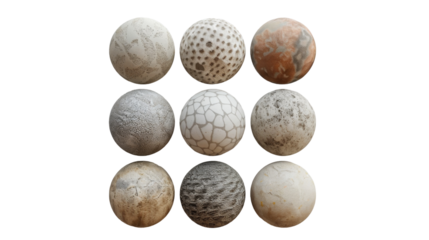 Spheres displaying various textures