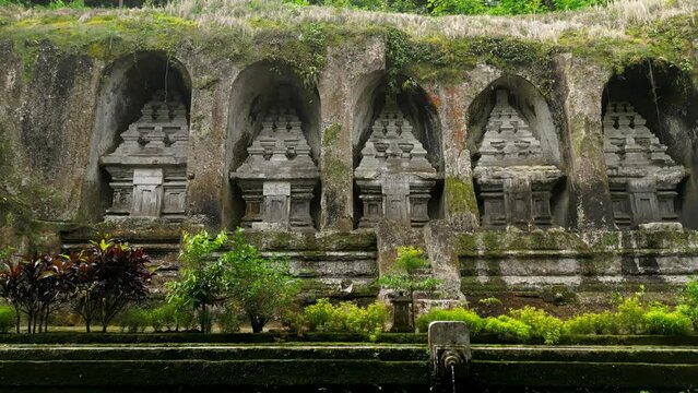 Pura Gunung Kawi royal tombs. Ancient bali temple attraction, historical rocky temple in ubud