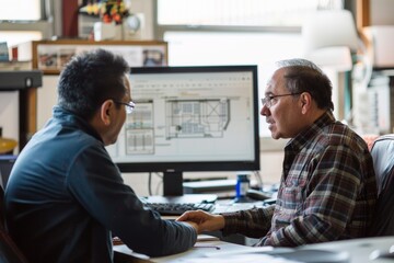 Fototapeta premium Mechanic Discussing Repair Options with Customer in Modern Service Office