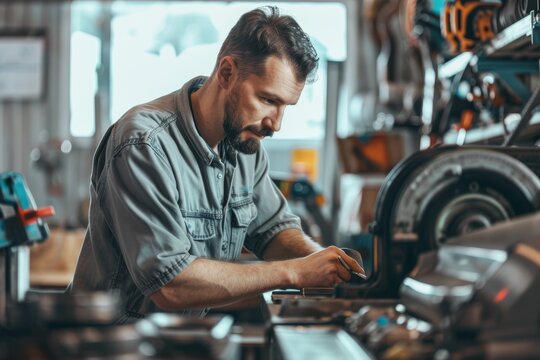 Mechanic Explaining Exhaust System Maintenance to Customer with Visual Aids in Workshop