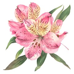 Naklejka premium Beautifully Illustrated Pink Alstroemeria Flower with Speckled Petals