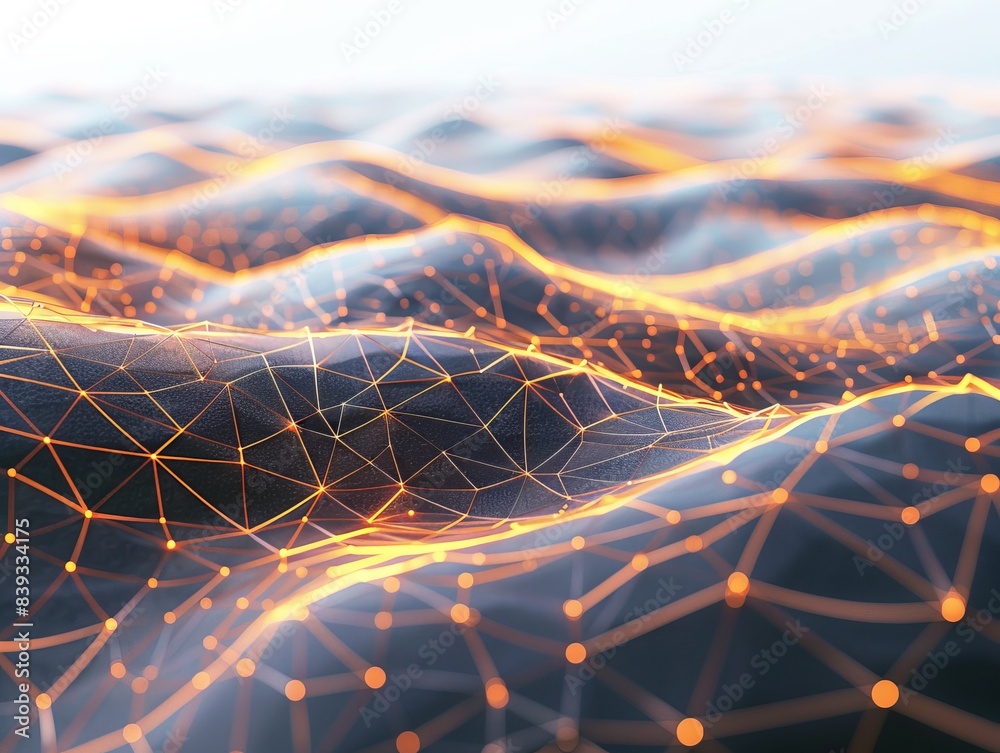 Wall mural abstract digital network with glowing orange lines and nodes