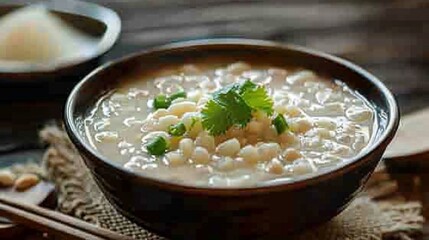A refreshing bowl of Vietnamese che, a sweet dessert soup made with beans, coconut milk, and tapioca pearls, served chilled