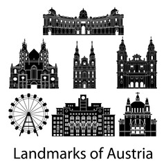 set of Austria famous landmark silhouette style