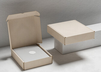 Opened and closed cardboard box with industrial concept use for mockup