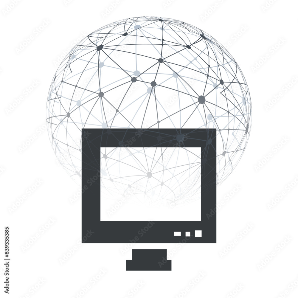 Poster abstract cloud computing and global network connections concept design with wireframe globe, compute