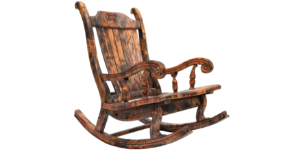 An antique wooden rocking chair isolated on a white background