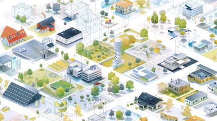 A geometric diagram showing educational resource distribution, with many transparent layers, in the style of luminous landscapes, white background, isometric, educational vistas with cartelcore, lumin