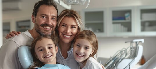 Happy Family at Dental Clinic Emphasizing Comprehensive Coverage and Dental Health