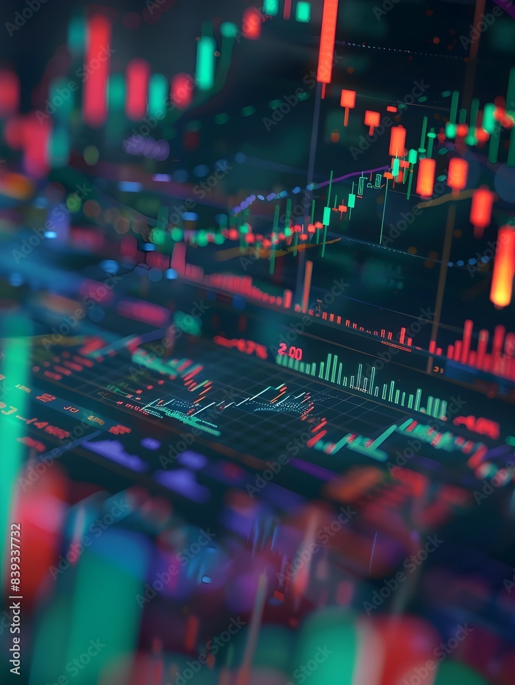 Poster a 3d rendered series of digital financial data visualizations showcasing the process of backtesting