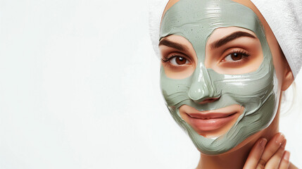 A woman enjoys a green facial mask, embodying the theme of beauty and rejuvenation in a bright, contemporary space