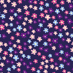 Ditsy floral seamless pattern. Flowers and stars pattern, lavender and pink.