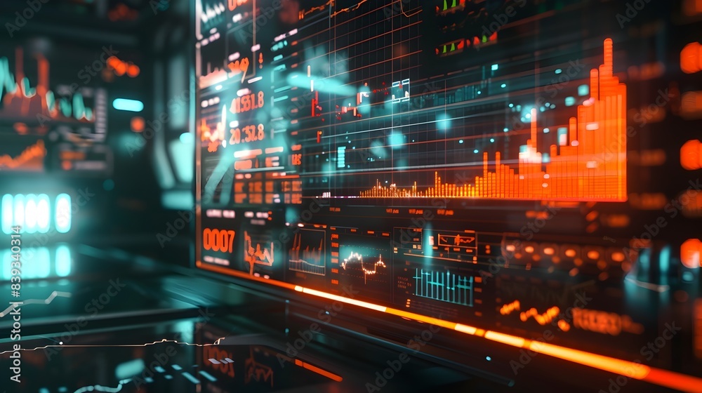 Poster futuristic holographic index display with dynamic data visualization
