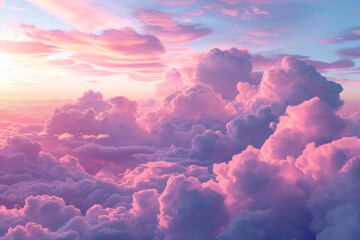 Beautiful pink and purple clouds illuminated by the sunset, giving a dreamy, ethereal feeling to...