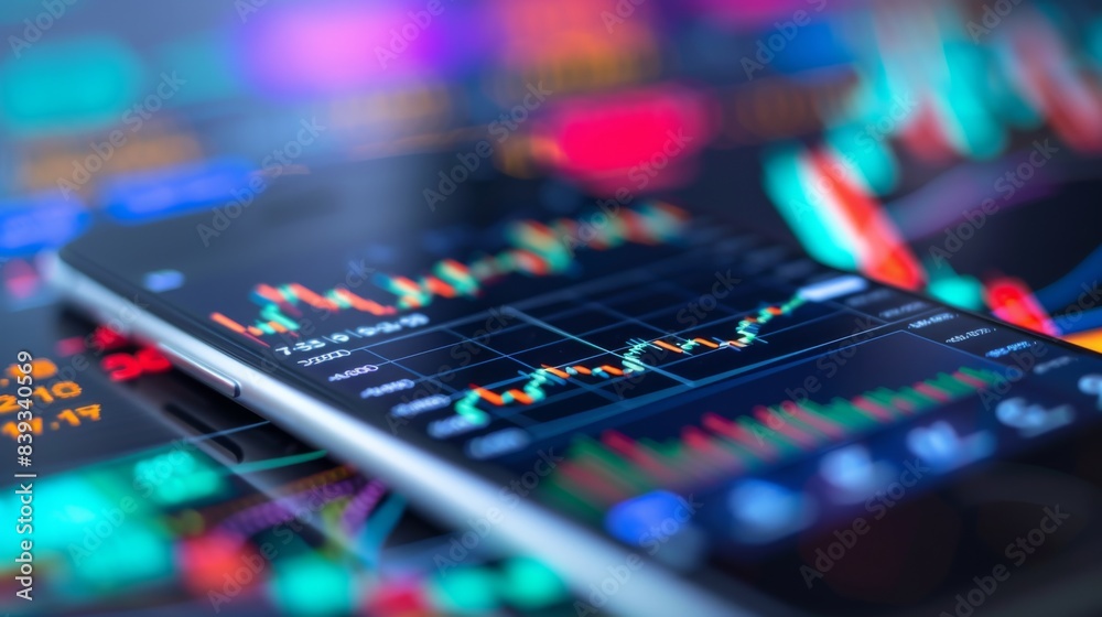 Aufkleber a smartphone displaying real-time stock market data and graphs, illustrating the importance of stayi