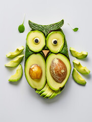 An owl shape created using avocado 