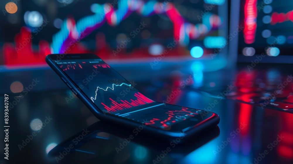 Aufkleber a smartphone displaying real-time stock market graphs and charts, illustrating the importance of sta