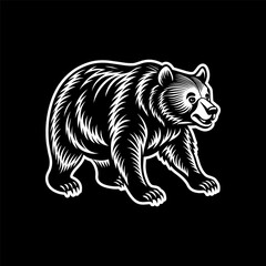 Arsiatic Black Bear  BW Vector Illustration
