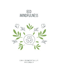 Cartoon sketch recycle sing in a speach bubble. Illustration of Environmentally friendly planet. Sign of green energy. Think Green. Protect the World