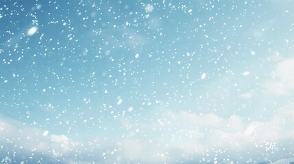 Obraz premium A snowy winter background with delicate snowflakes falling softly against a pale blue sky, evoking cold and serene winter days