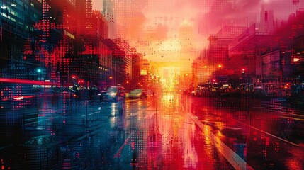 Obraz premium Contemporary art piece incorporating digital elements, such as glitch art or pixelation, to explore the intersection of technology and creativity in the modern world.