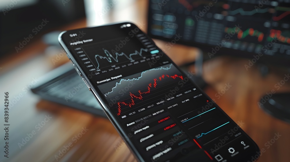 Poster interactive index themed mobile app dashboard with charting tools and technical indicators