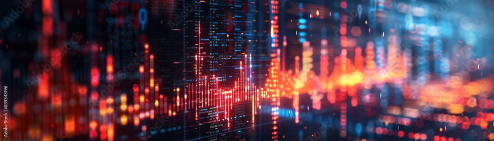 Poster abstract futuristic data visualization with glowing lines and dots, representing technology, digital