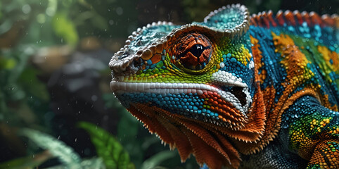 Fototapeta premium photo Exotic Reptile of chameleon with various colors of nature