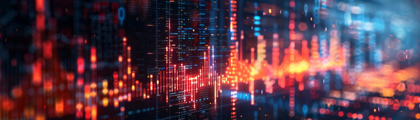 Fototapeta premium Abstract futuristic data visualization with glowing lines and dots, representing technology, digital data, and information flow in a cyber environment.