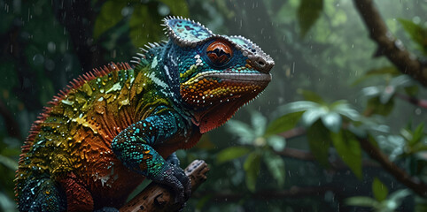 Obraz premium photo Exotic Reptile of chameleon with various colors of nature