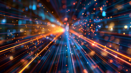 Naklejka premium Dynamic abstract background with vibrant streaks of light and particles creating a futuristic and energetic visual effect.