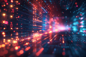 Obraz premium Abstract digital background with glowing light streaks and particles, perfect for technology, futuristic, or data-related themes.