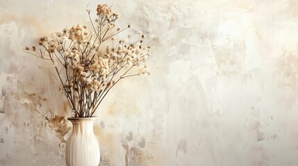 tranquil serenity dried flowers in vase on soft pastel watercolor background abstract art