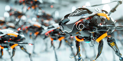 Fototapeta premium Biomimetic Brilliance: A field of advanced robots and drones, mimick