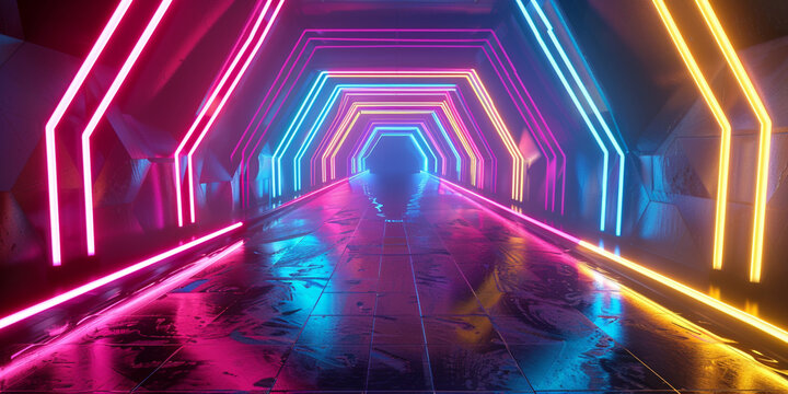 Abstract with neon lights neon tunnelill ustration