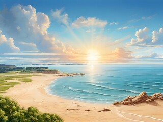 Obraz premium a landscape with the sea and sun and sandy beaches