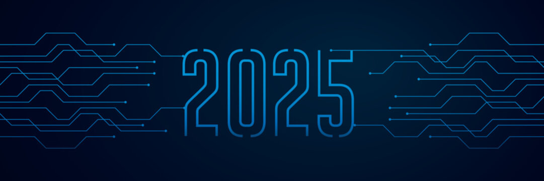 circuit board electronics digital technology banner 2025 blue vector illustration