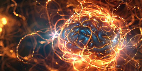 Neural Network Nexus: A swirling vortex of glowing tendrils, forming a complex network in the shape of a brain, pulsing with energy.