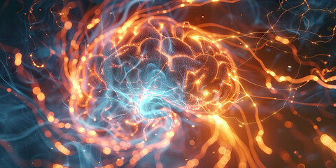 Neural Network Nexus: A swirling vortex of glowing tendrils, forming a complex network in the shape of a brain, pulsing with energy.
