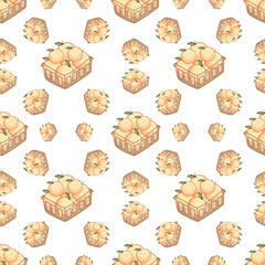 seamless pattern with orange in basket 