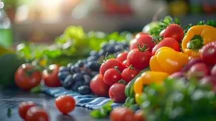 A close-up shot of vibrant red tomatoes on display at a farmers market, surrounded by other fresh produce.