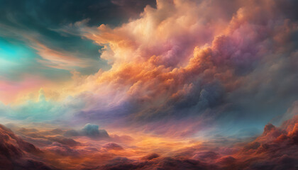 Fototapeta premium Whimsical Dreamlike Landscape with Swirling Clouds