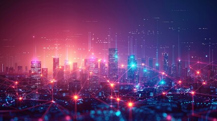 Obraz premium Smart city and abstract polygon pattern connection with speed line light, big data connection technology concept 