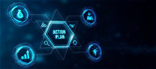 Internet, business, Technology and network concept. Concept meaning proposed strategy or course of actions for certain time. 3d illustration