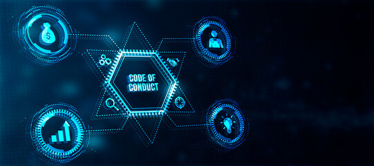 Internet, business, Technology and network concept. Virtual screen of the future: Code of conduct. 3d illustration