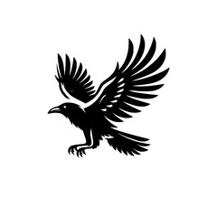 Vector logo of a flying raven. black and white illustration of a crow isolated on a white background.  can be used as an emblem, logo, or tattoo.