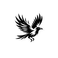 Vector logo of a flying raven. black and white illustration of a crow isolated on a white background.  can be used as an emblem, logo, or tattoo.