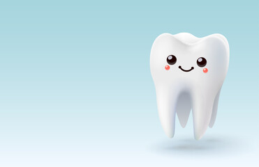 Tooth emoji white, 3D illustration of a tooth on a light background. Vector illustration