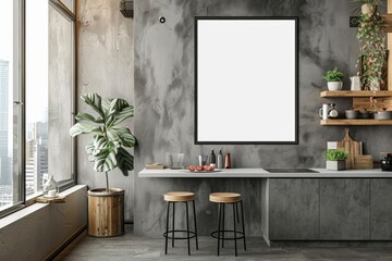 Poster mockup in scandinavian kitchen interior created with generative ai