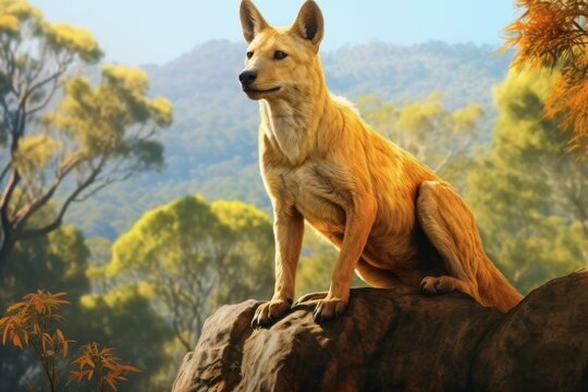Marsupial Tasmanian tiger. Mammal wildlife travel. Generate Ai